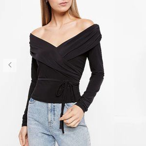 Express Off The Shoulder Long Sleeve Wrap Top